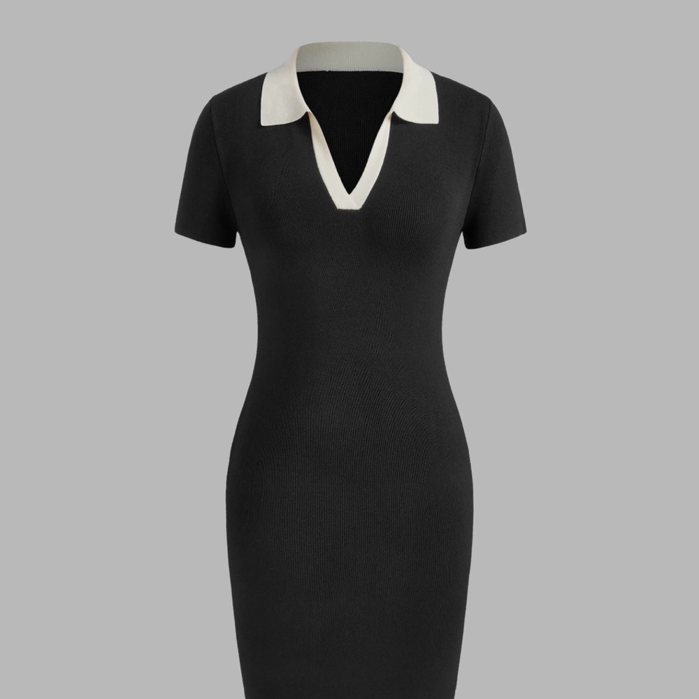 Cider Black Mini Dress with Cream Polo Collar - Picture 2 of 4
